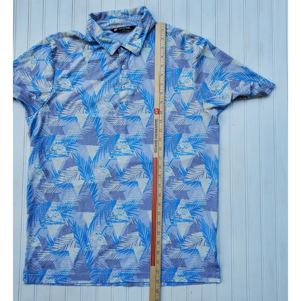 Travis Mathew Mens Blue Palm Geometric Print Polo Shirt Size M Pima Cotton Golf - Picture 3 of 7